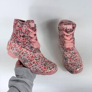 Sperry Saltwater Duck Boots Women's 9 Pink Floral Lace-Up Round Toe High Top